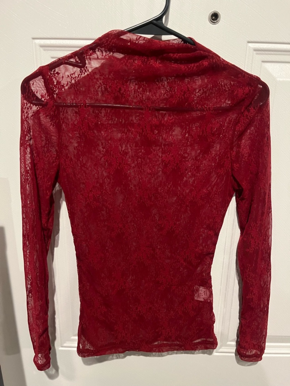 Sheer Lace Long-Sleeve Top - Red